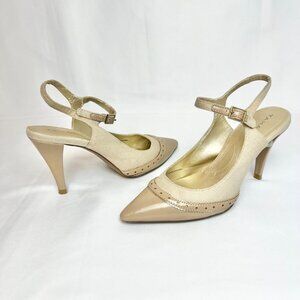 Tahari Shoes Womens Alycia Slingback Patent / Linen Heels Beige Size US 7M